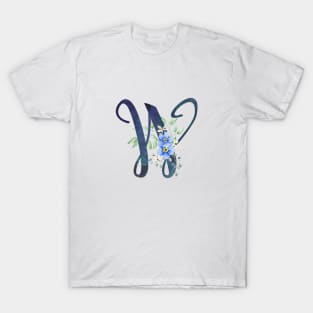 Floral Monogram W Wild Blue Flowers T-Shirt